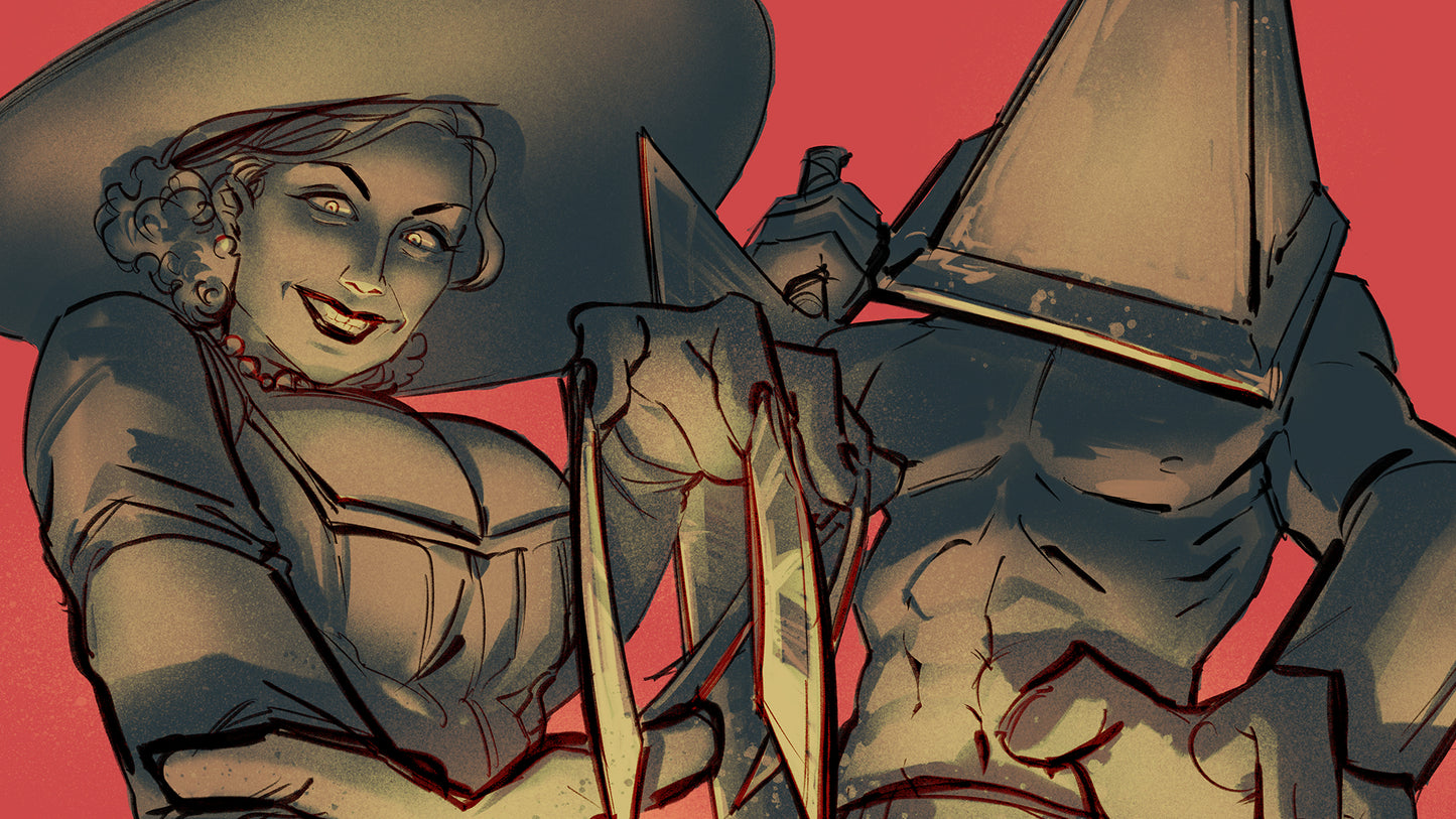 Lady D & Pyramid Head Mini Print